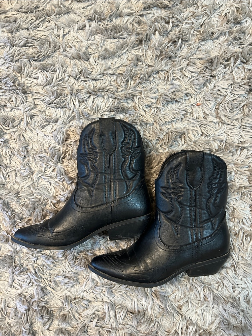 Women's Black Western Ankle Booties with Embroidered Detail